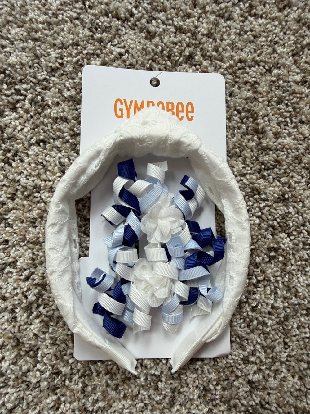 NWT Gymboree White Headband with Navy Light Blue Ribbon Curls & Floral Accents